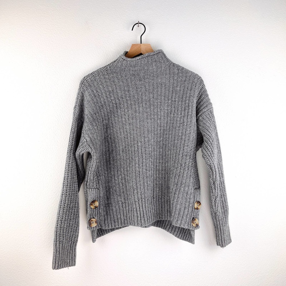 Madewell Mockneck Side-Button Wool Blend Sweater, L